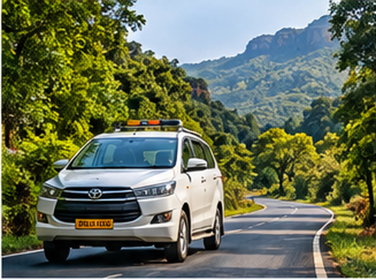 Illustration of a cab on a Satpura hill road